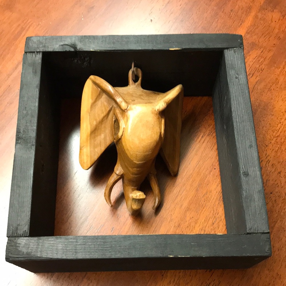 Vintage Wooden Elephant Mask Shadowbox Frame